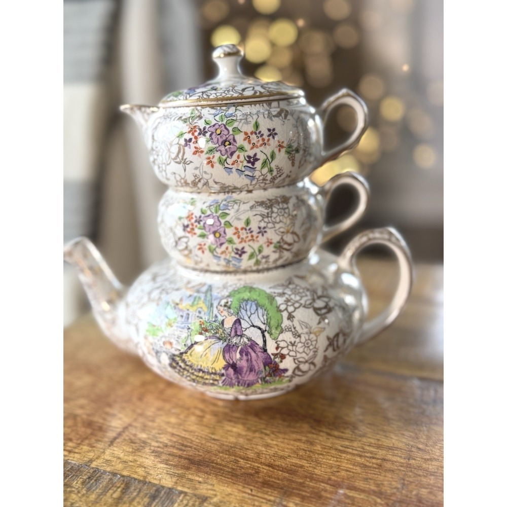 Lord Nelson Ware "Pompadour" Chintz 1950s Stacking Stacked Tea Set England